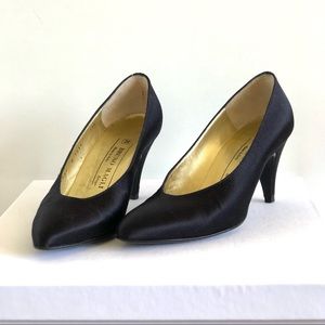 Vintage Bruno Magli black satin pumps.